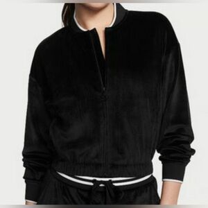 Victoria’s Secret | Black Velour Velvet Ribbed Zip-Up Bomber Jacket | Size S EUC